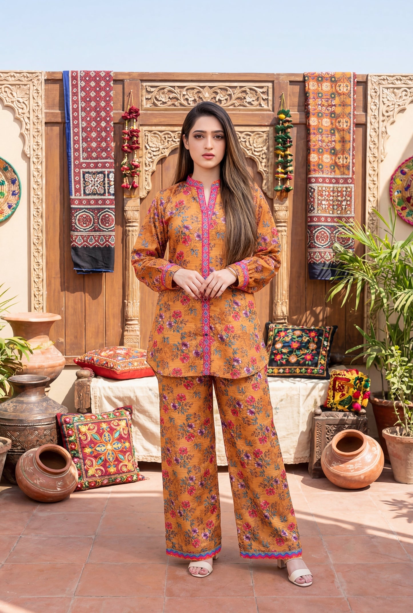 Saffron Bloom – Premium 2-Piece Printed Co-ord Set