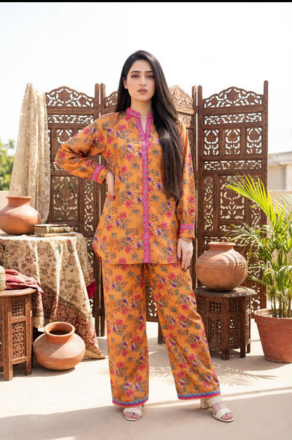 Saffron Bloom – Premium 2-Piece Printed Co-ord Set