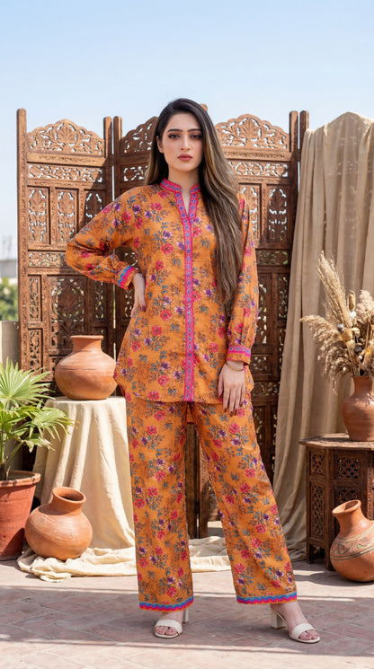 Saffron Bloom – Premium 2-Piece Printed Co-ord Set