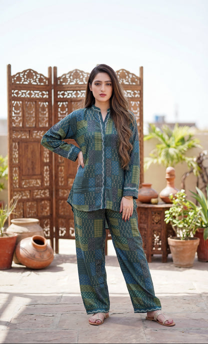 Emerald Mosaic – Premium 2-Piece Patchwork Print Co-ord Set