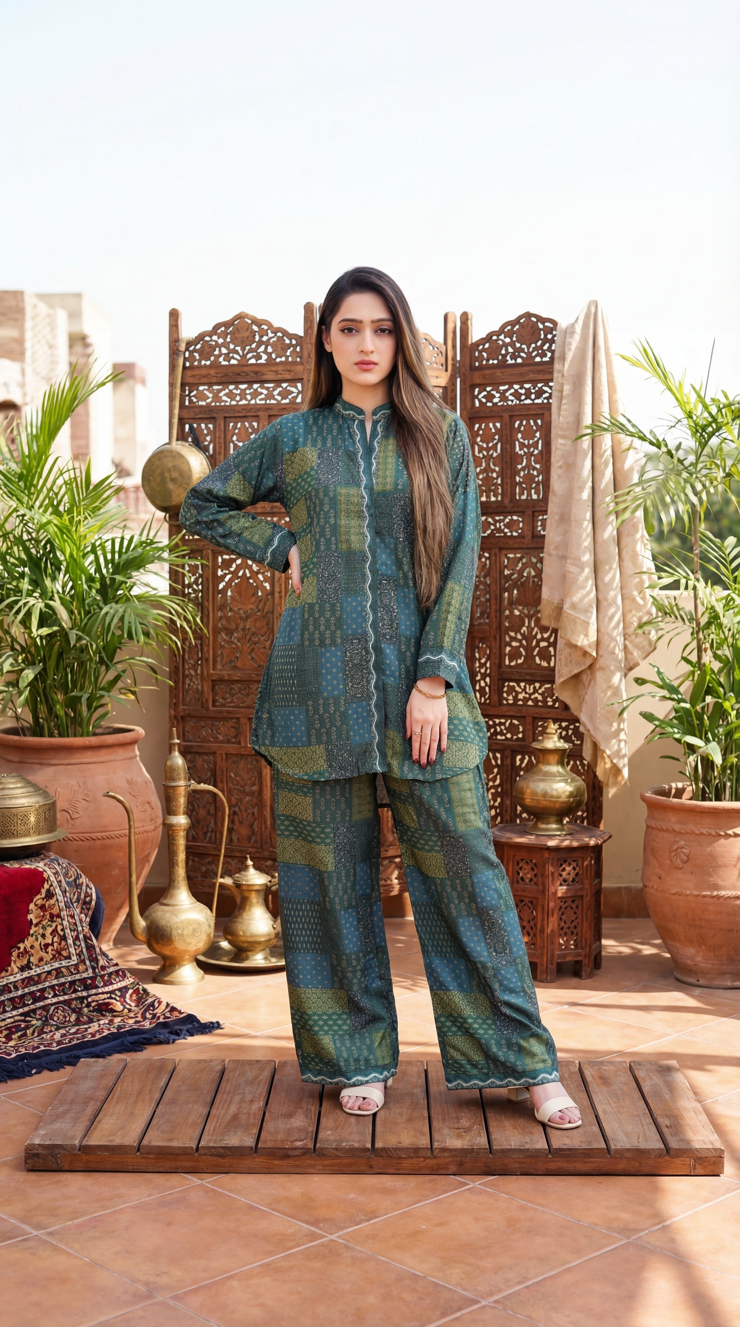 Emerald Mosaic – Premium 2-Piece Patchwork Print Co-ord Set