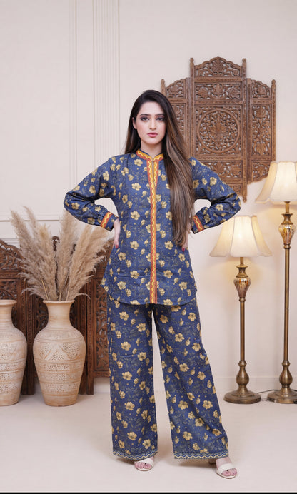 Midnight Gold – Premium Floral 2-Piece Co-ord Set