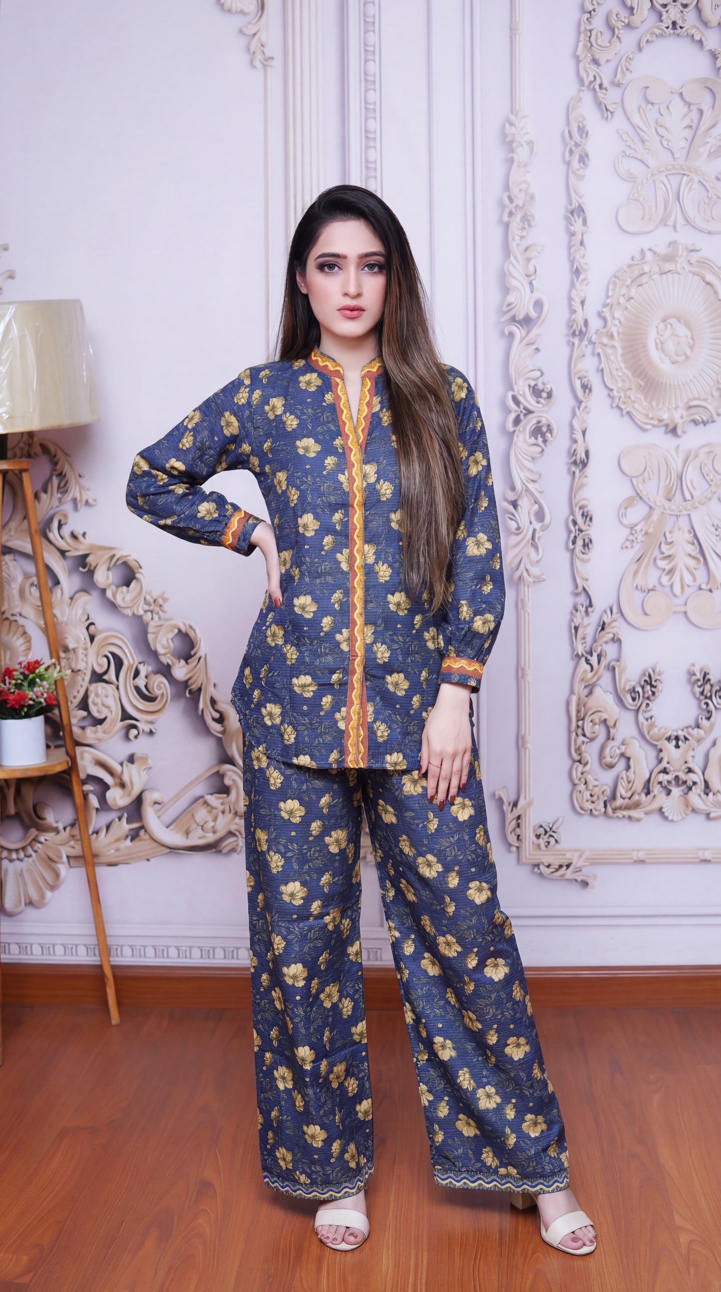 Midnight Gold – Premium Floral 2-Piece Co-ord Set