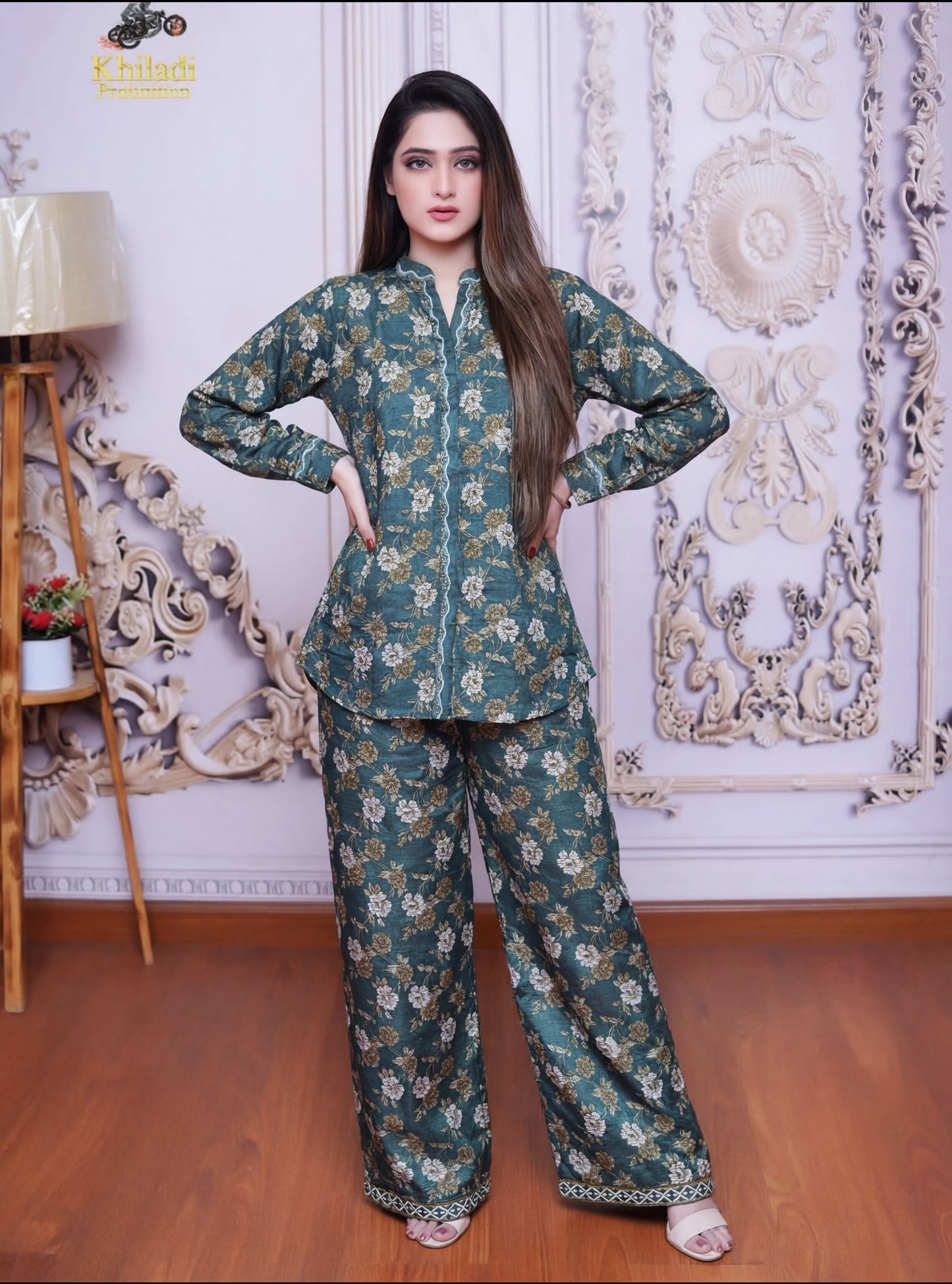 Midnight Flora – Premium Navy Gold Floral 2-Piece Set