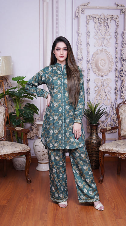 Midnight Flora – Premium Navy Gold Floral 2-Piece Set