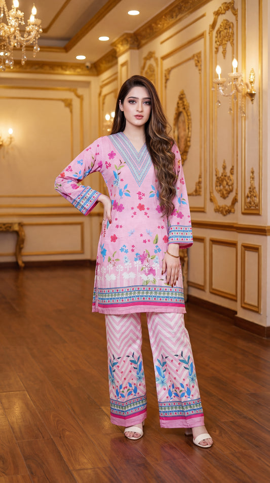 Blush Garden – Printed 2-Piece Cotton-Lawn Co-ord Se
